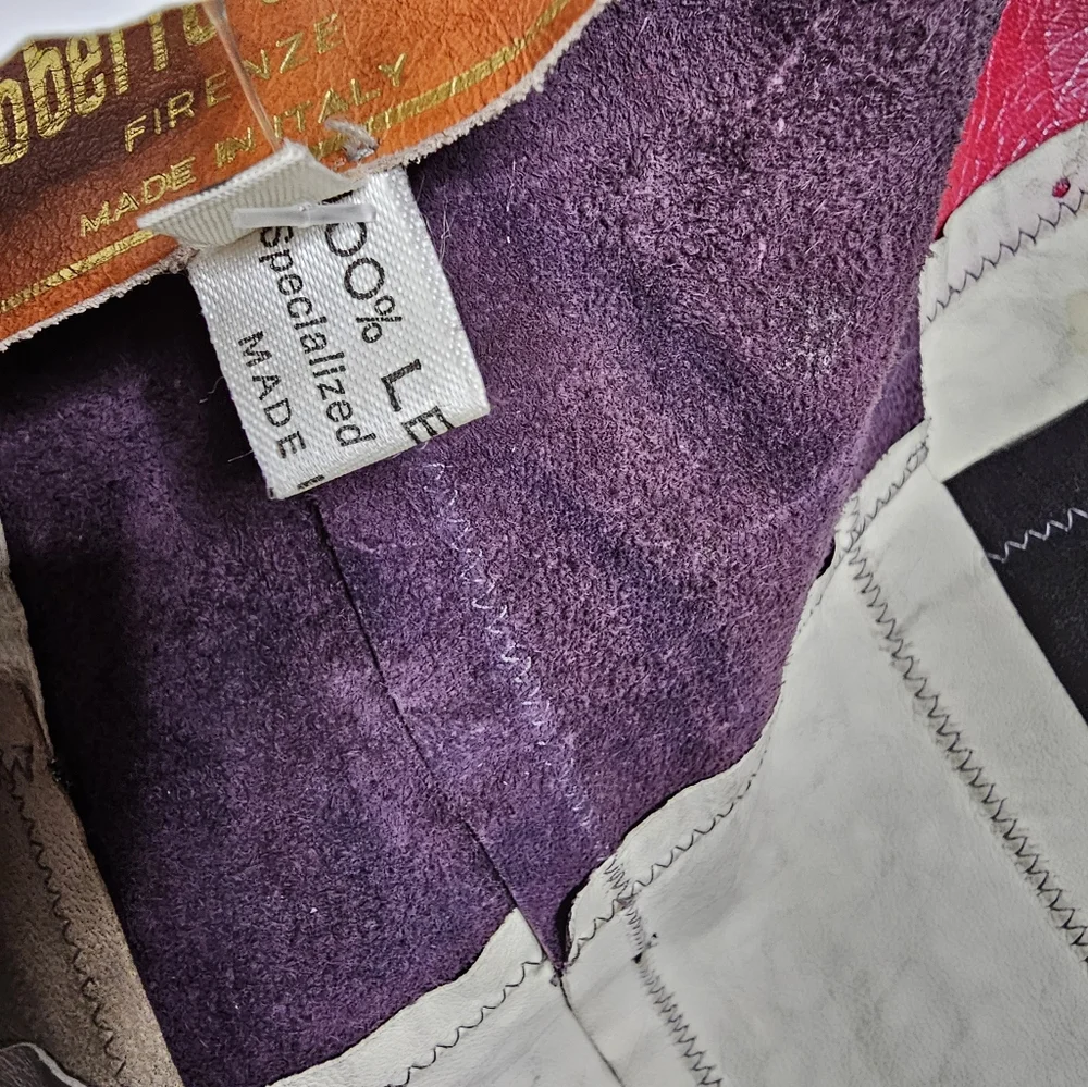 Roberto Cavalli Vintage Printed Suede Leather & Denim Patchwork Jacket 1980s - Picture 14 of 15